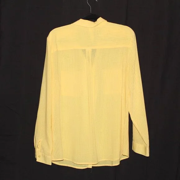 NY Collection, Blouse, XL, Yellow, Weaved Pattern, Button Front with Collar - Picture 2 of 4